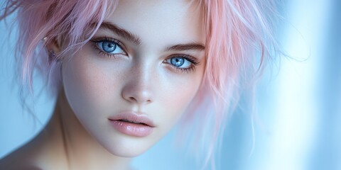 Fototapeta premium a crazy young punk girl with pink hair in front of a city bokeh background