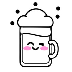 A cute cartoon mug with a smiling face, surrounded by black dots