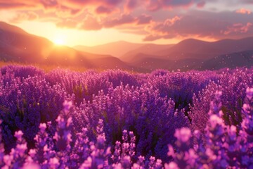 Obraz premium Purple Lavender Field at Sunset