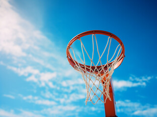Basketball hoop with a blue sky as the background