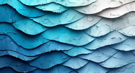 Obraz premium Artistic Paper Wave Sculpture, Art Installation, Textured Blue and Gray Design