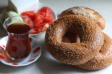 turkish breakfast with bagels (simit)