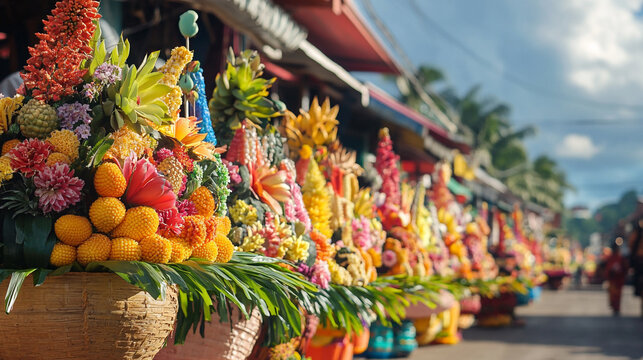 Kadayawan Festival Rows of Floats Decorated with Vibrant Flowers in Colorful Parade