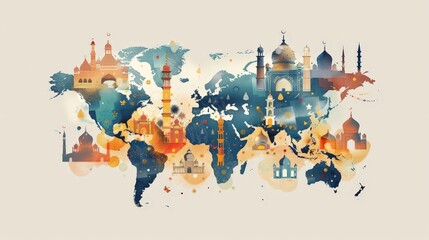 Design a world map showcasing the global distribution of major religions and places of worship.