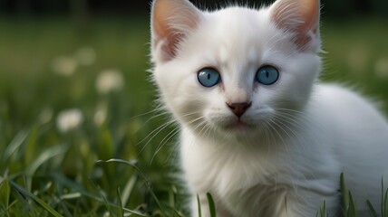 white cat on grass