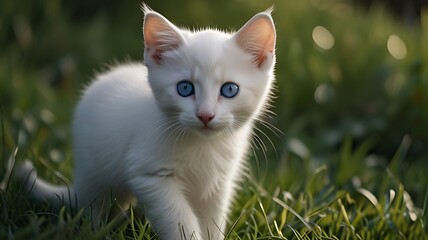 white cat on grass