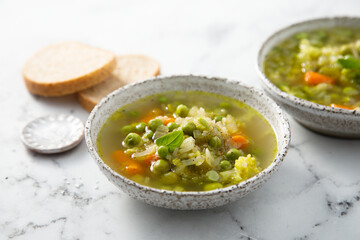 Homemade minestrone with green pea