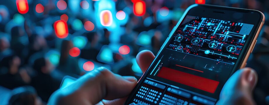 A close-up of a hand holding a phone with "Target Audience" displayed on the screen and a tech-savvy background