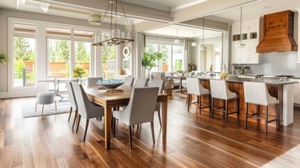 Design trends in open-concept kitchens and dining areas for family gatherings.