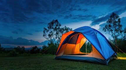 mountain landscape with camping in nature vector illustration