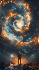 Obraz premium Digital universe interstellar portal scene illustration poster background