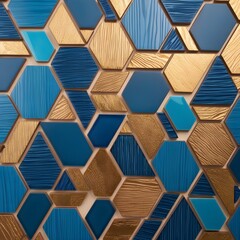 Abstract Geometric Hexagon Pattern in Blue and Gold