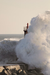 Storm at the lighthouse close-up