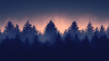 Obraz premium Eerie Night Forest Silhouette with Copy Space - Dark Trees Against Dimly Lit Sky
