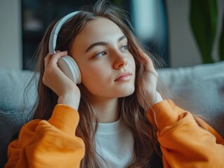 Woman Listening to Headphones