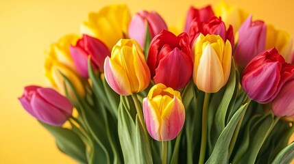 Naklejka premium Vibrant Tulip Bouquet Closeup View
