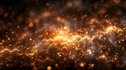 Fototapeta premium Golden glitter lights on black background. Abstract blurred shiny particles. Festive concept for Christmas, New Year, birthday. Background for design, print, banner, poster with copy space