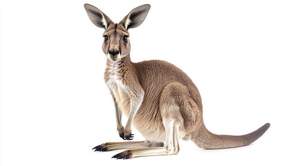 Portrait of a kangaroo, full body with real and perfect body part and legs, standing front view, isolated on white background
