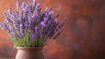 Fototapeta premium Beautiful Lavender Flowers Bouquet on Wooden Table