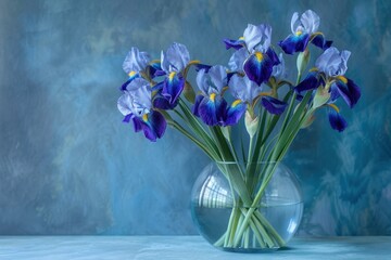 Bouquet Irises Clear Vase
