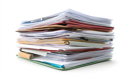 Stack of business documents papers on white background