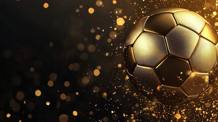 Golden Soccer Ball with Glittering Bokeh Background for Sports Invitation Design