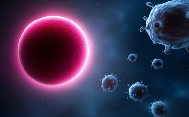 Naklejka premium Blue and White Virus Particles with Pink Sphere