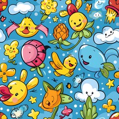 seamless pattern with birds and flowers