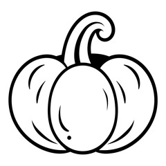 A simple black and white illustration of a pumpkin