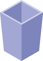 Empty square container with an open top is standing up