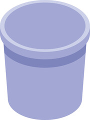 Round plastic bucket with a lid in isometric view, perfect for various design projects