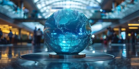 Digital Globe Displaying Real Time Travel Information in Airport Lounge