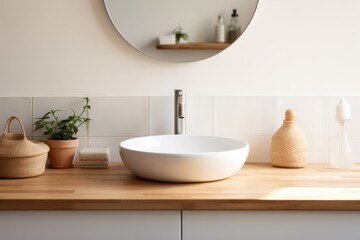 Fototapeta premium Sink mirror wood architecture.