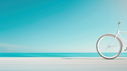 Fototapeta premium Minimalist bicycle by the ocean with clear blue skies and empty beach background