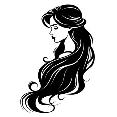 Elegant Woman with Flowing Hair in Profile