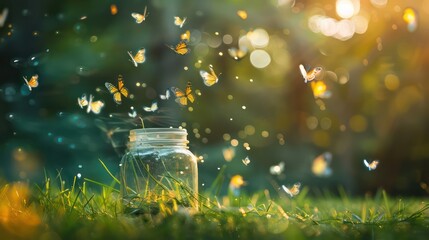 Butterflies take off from glass jar
