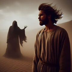 Jesus tempted by satan in the desert