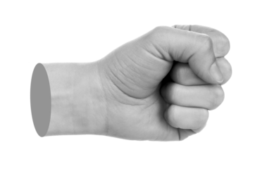 Hand shows fist, isolated on transparent background. Contemporary art