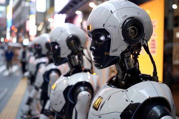 smiling robots with the inscription AI. AI generative.