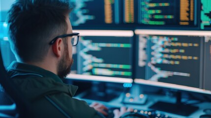 Software Developer Coding on Multiple Screens