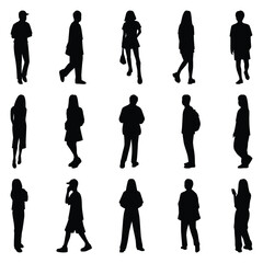 Vector collection set of individual people silhouettes.	
