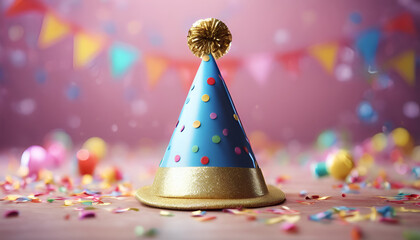 The Perfect Party Accessory: A Colorful Party Hat Against a Background of Festive Lights