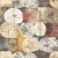 Fototapeta premium A vintage, distressed patchwork background with tree rings