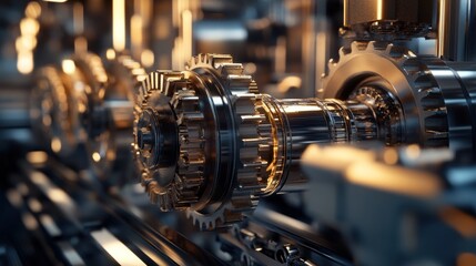 Close-up of Interlocking Gears and Shaft in a Machine