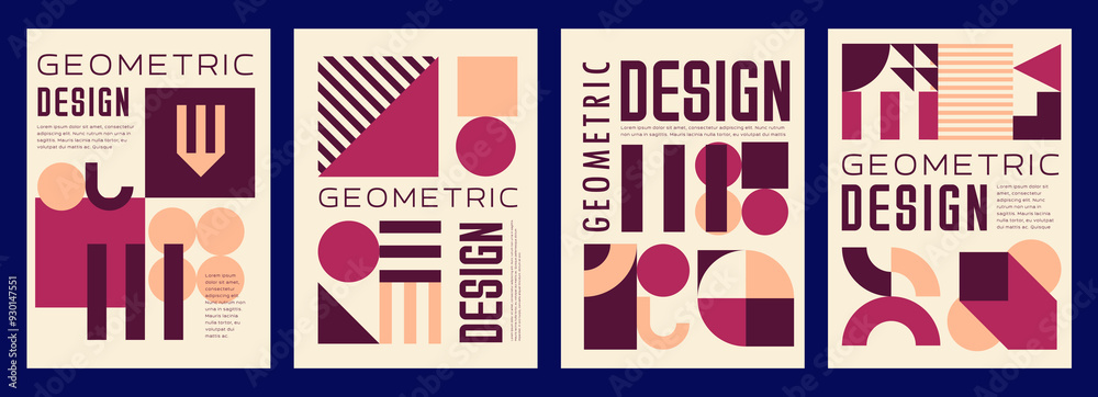 Poster poster templates, abstract modern geometric pattern vector backgrounds set. purple pink circle, tria