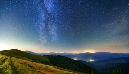 beautiful landscape night sky with stars in the carpathian mountains