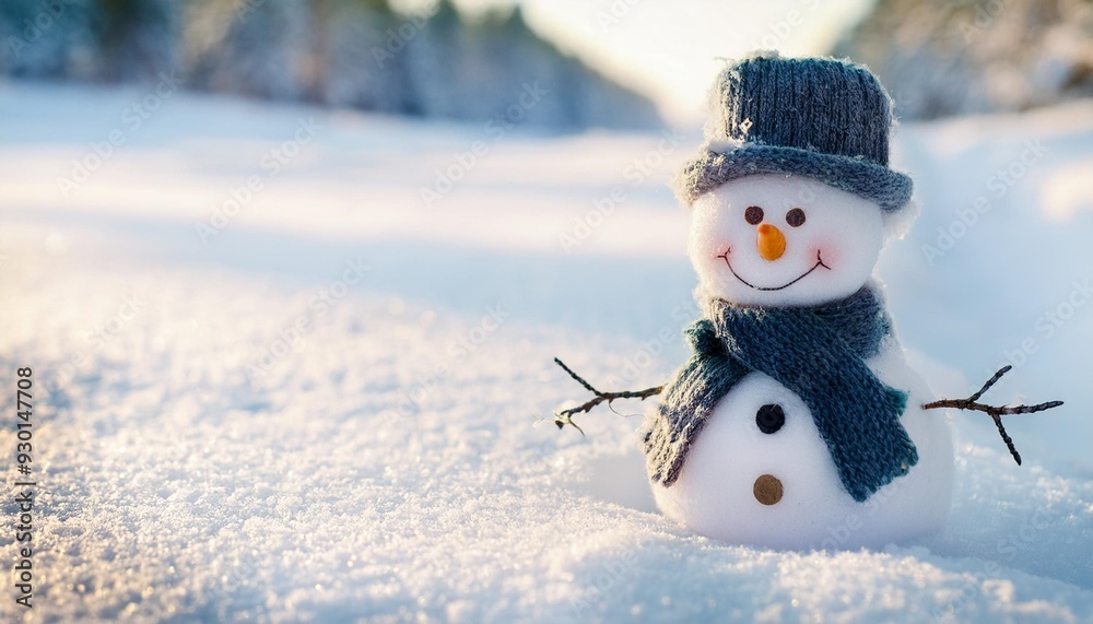 Sticker toy snowman in a snow