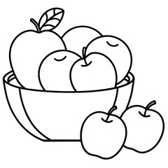 A basket filled with large apples line art vector illustration