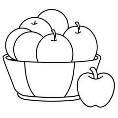 A basket filled with large apples line art vector illustration