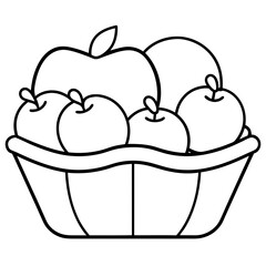 A basket filled with large apples line art vector illustration
